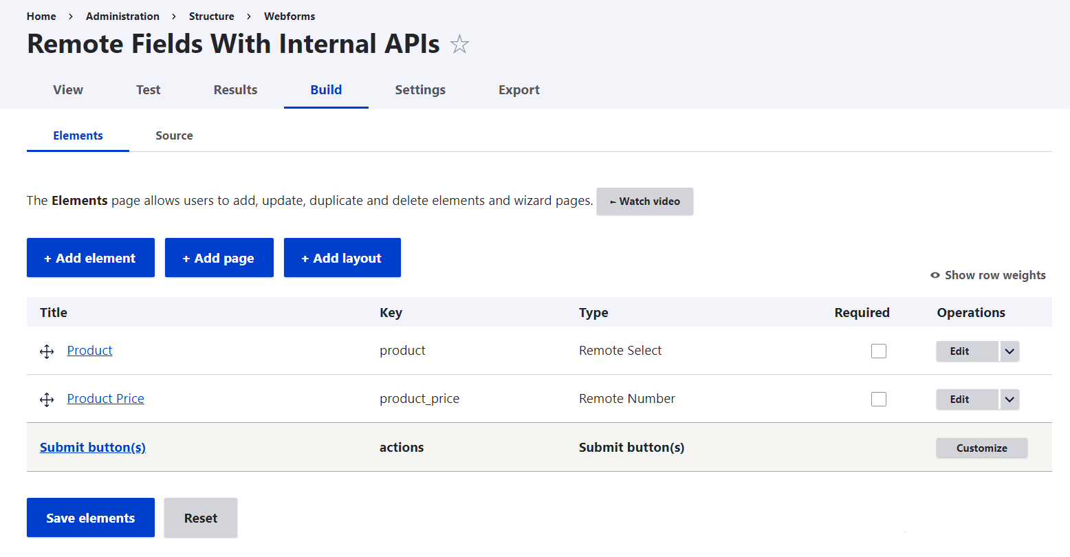 An example of a webform with different types of remote fields.