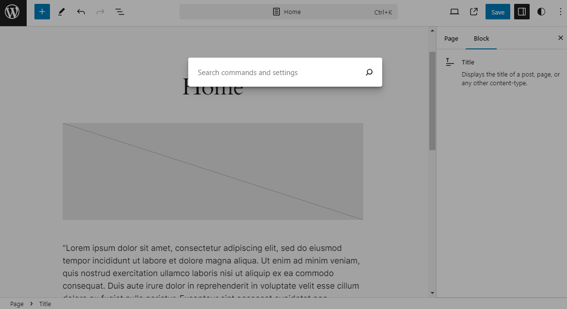 Command palette interface, showing a field to start typing command