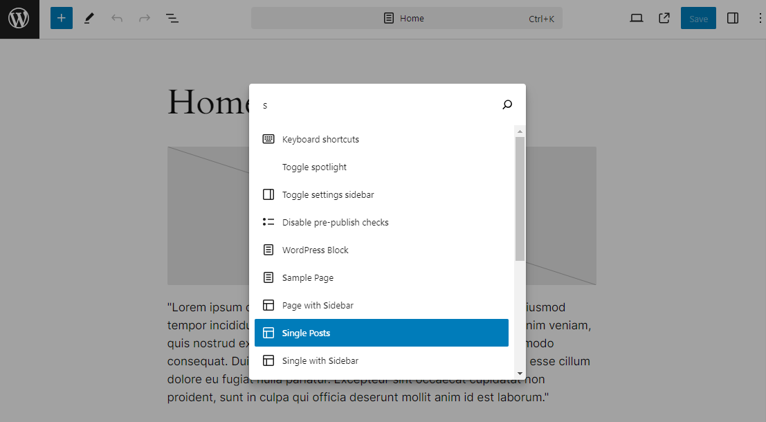 Opening a template using the Command Palette