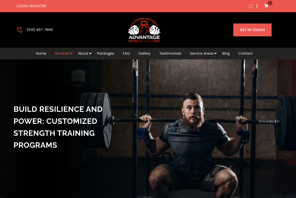 Strength training coaching page on Advantage Fitness training