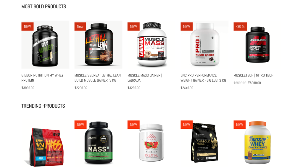 Fitnesstown Store most sold and trending product categories