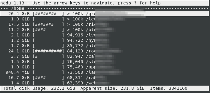 Linux: ncdu and mc to manage large directories