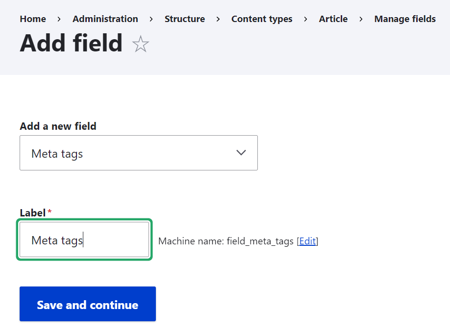 Adding a metatag field to a content type