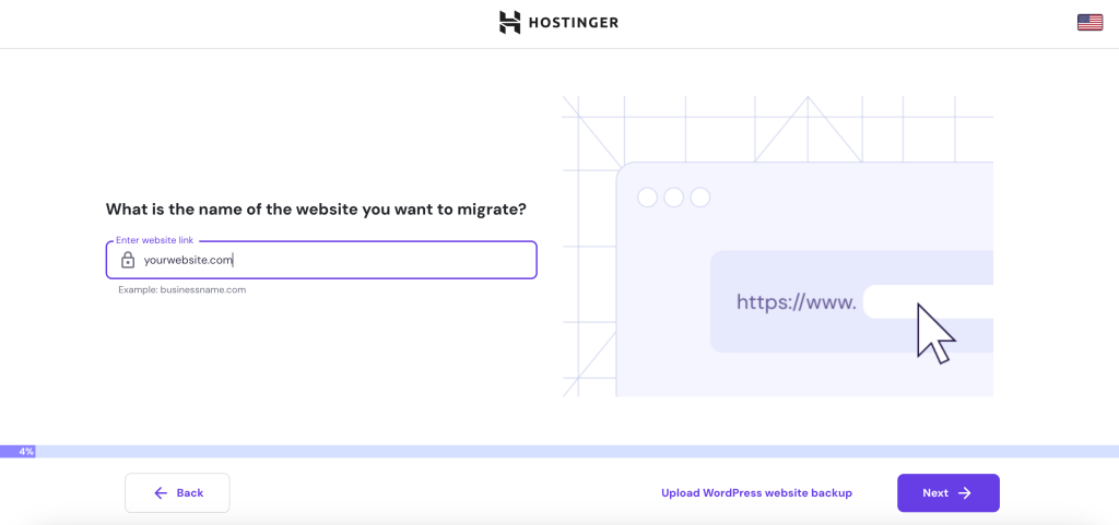 Hostinger onboarding what to migrate page