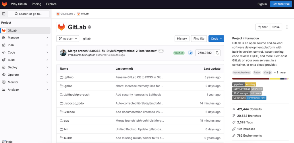 GitLab's open source code in the official repository