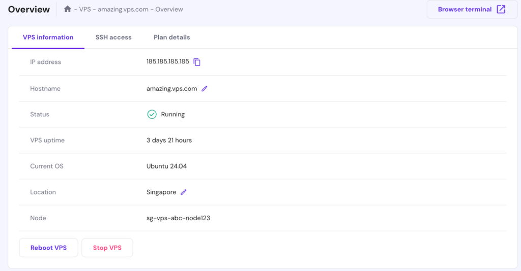 The SSH access tab on hPanel