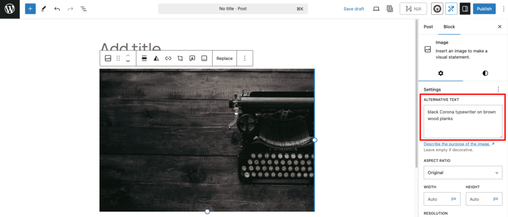 WordPress editor image alternative text