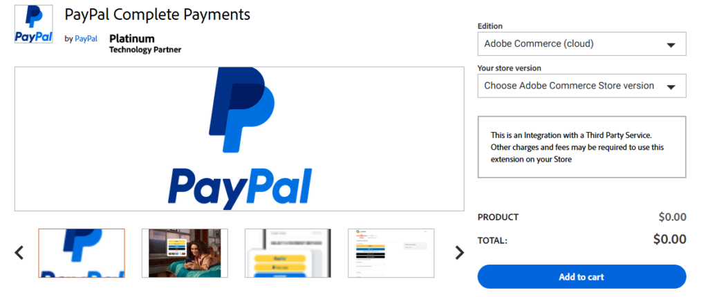 A screenshot of PayPal extension for Magento showing a brief overview of the extension
