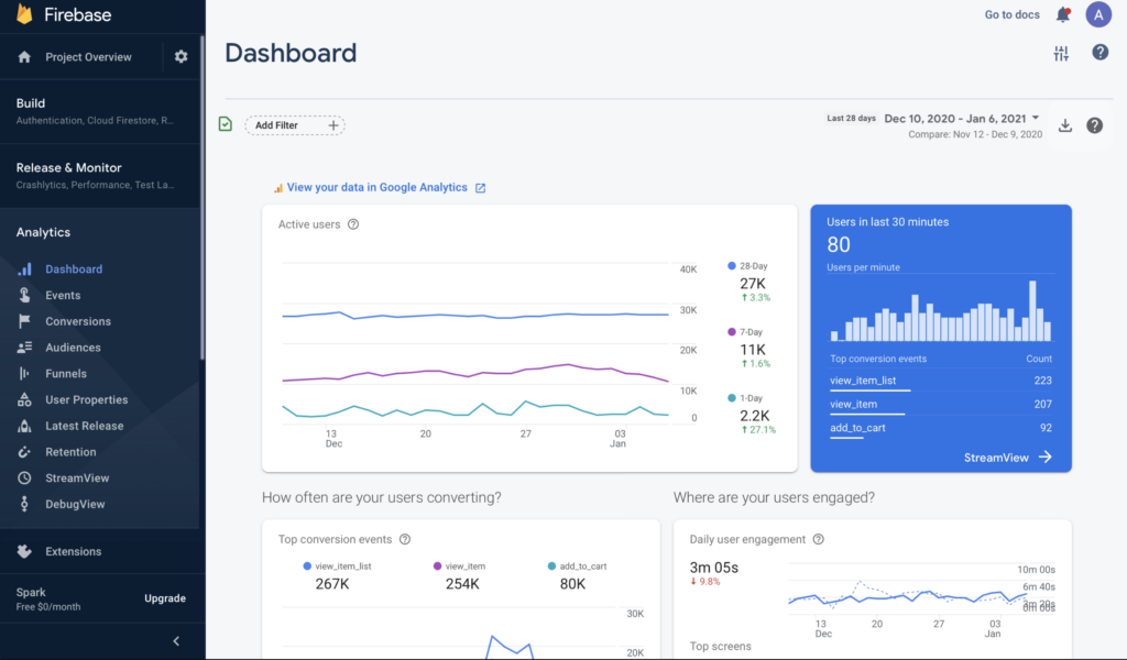Firebase's interface