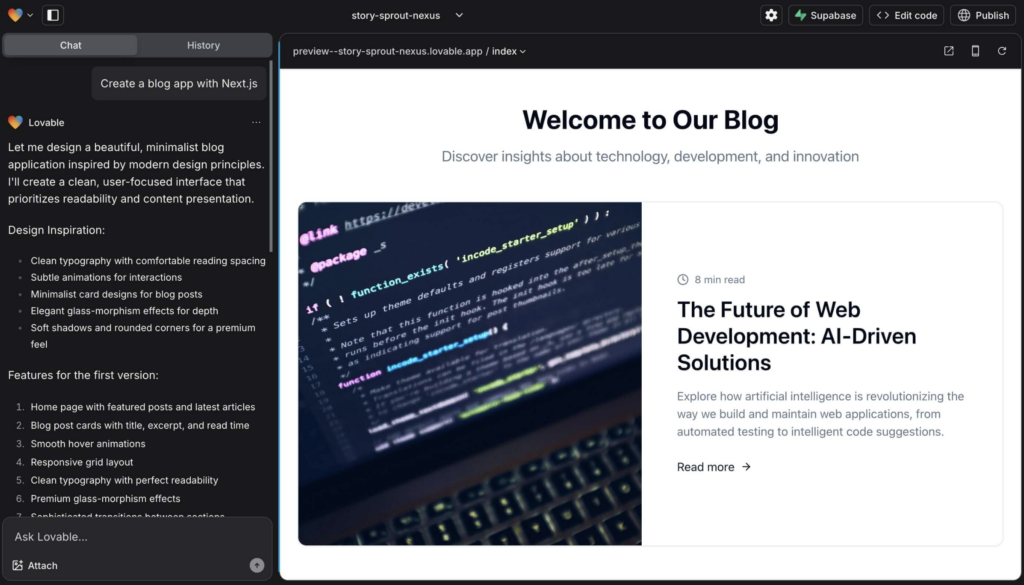 Lovable's interface