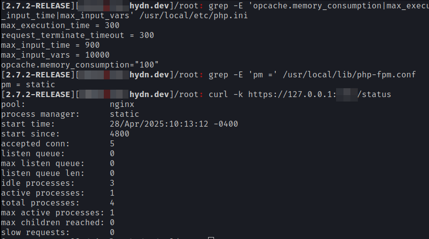 Check the generated php-ini, check the active PHP-FPM pool file and verify via the PHP-FPM status page