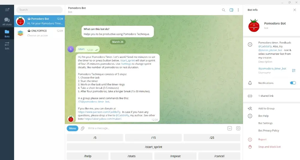 Pomodoro Telegram Bot