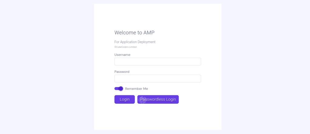 Game Panel login screen