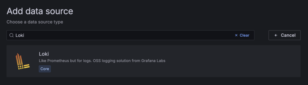 The Add data source option in Grafana
