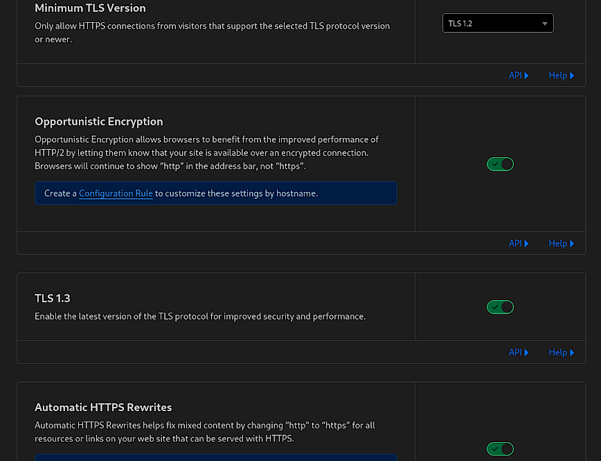 Cloudflare SSL/TLS settings
