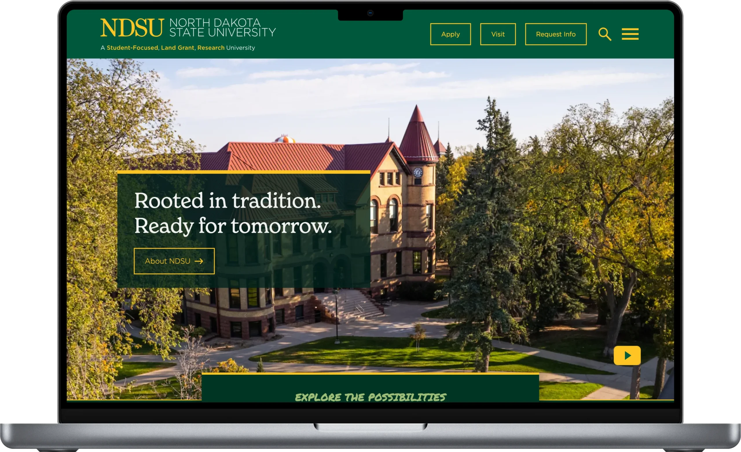 A screenshot of NDSU's homepage displayed on a MacBook