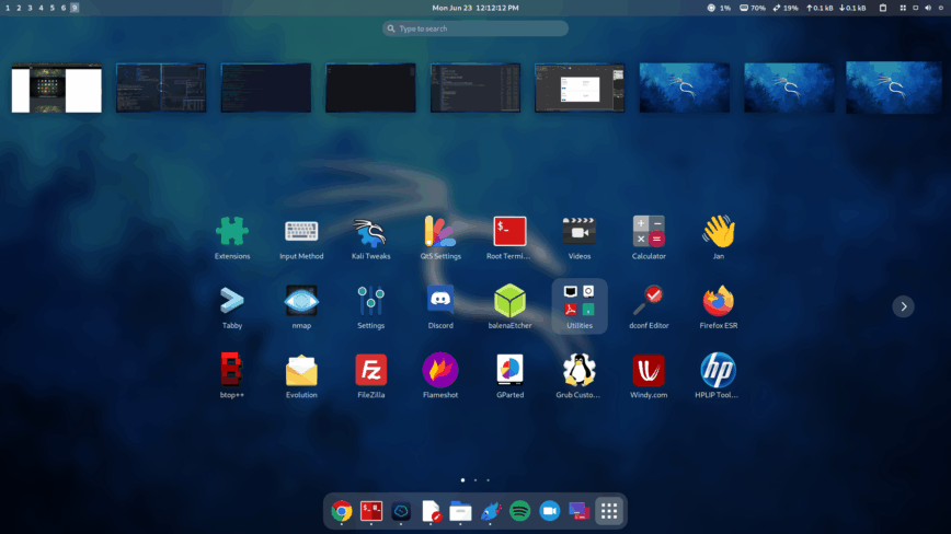 Kali non-pen test install 2025 - apps screen