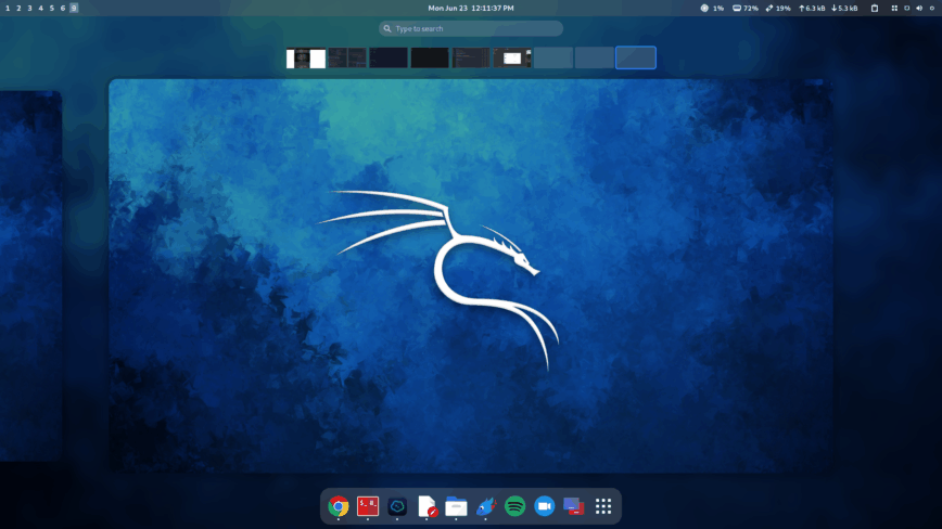 Kali non-pen test install 2025 - Workspaces overview