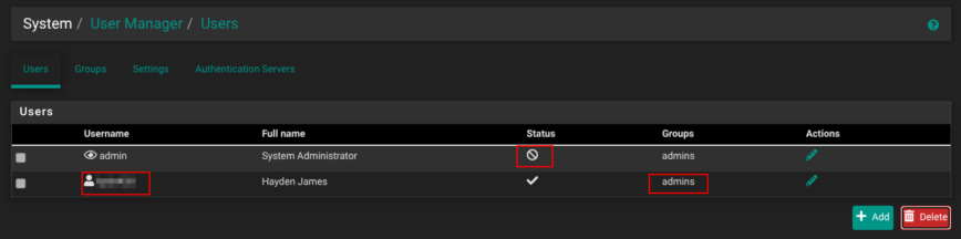 pfSense  User Manager  Users