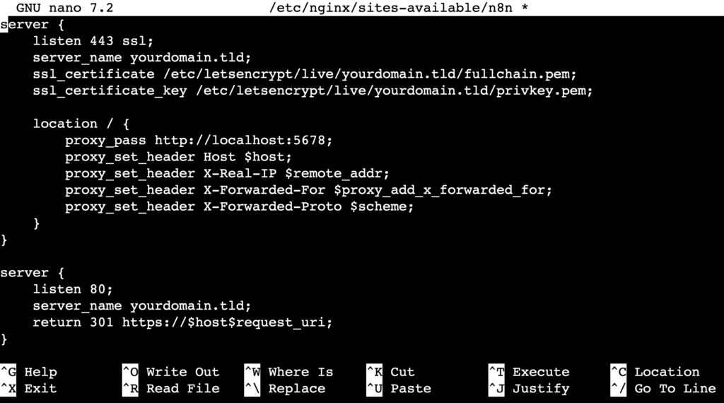 The NGINX configuration file for n8n's content