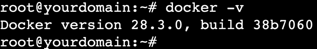 A terminal output shows the installed Docker version