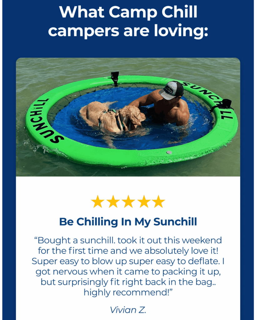 Camp Chill email marketing campaign showing customer photo