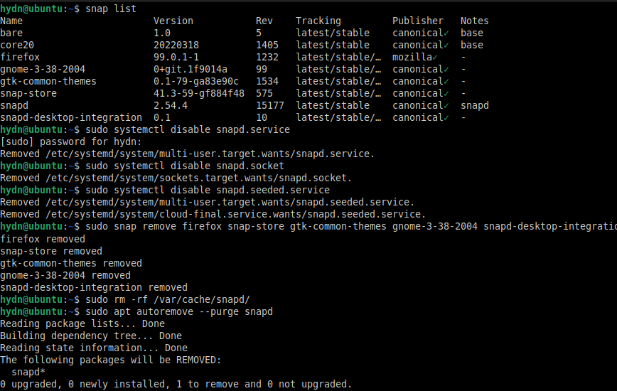 Remove Snap Ubuntu 22.04 LTS