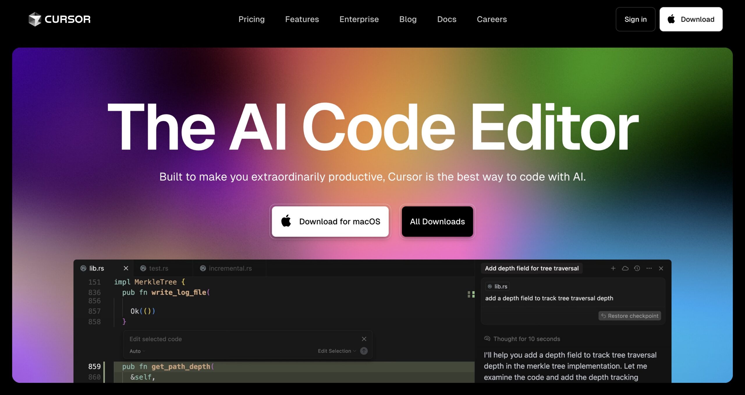 Cursor homepage