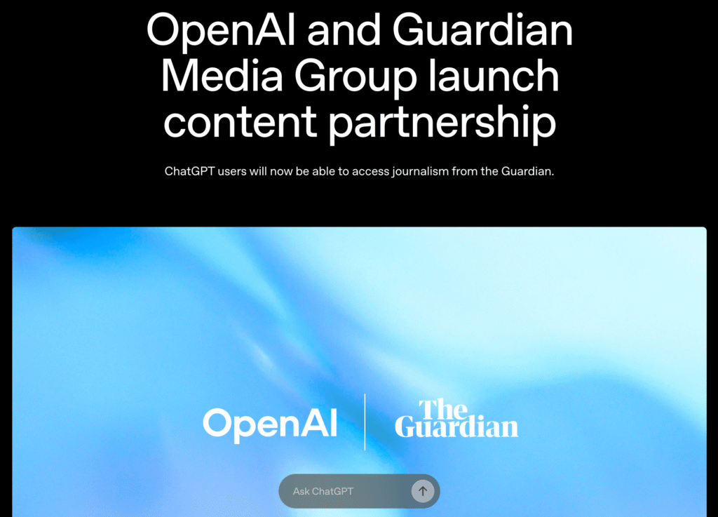 Article page showing OpenAI and The Guardian partnership