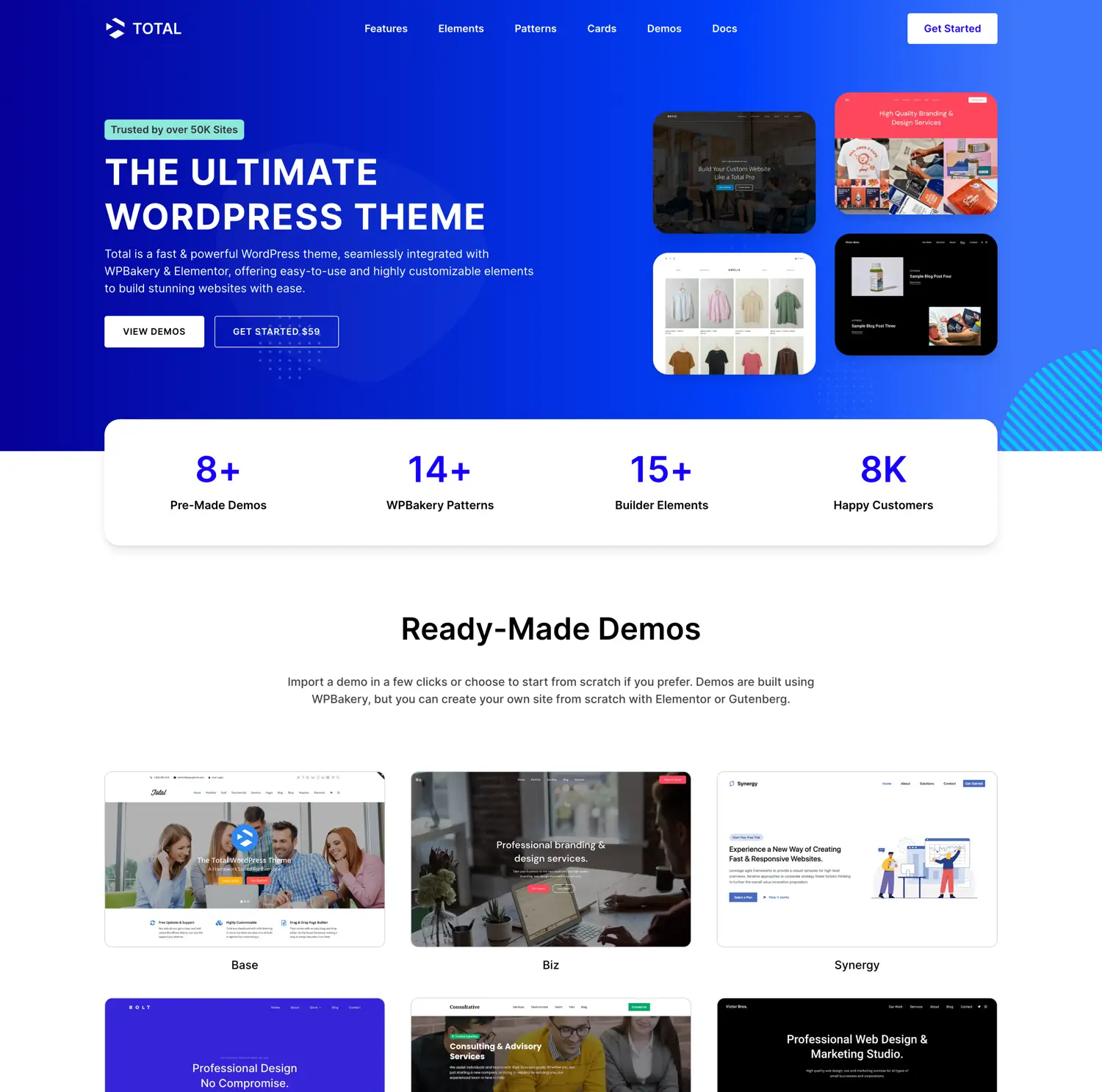 Total WordPress theme landing page