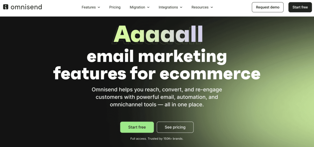 Homepage of Omnisend