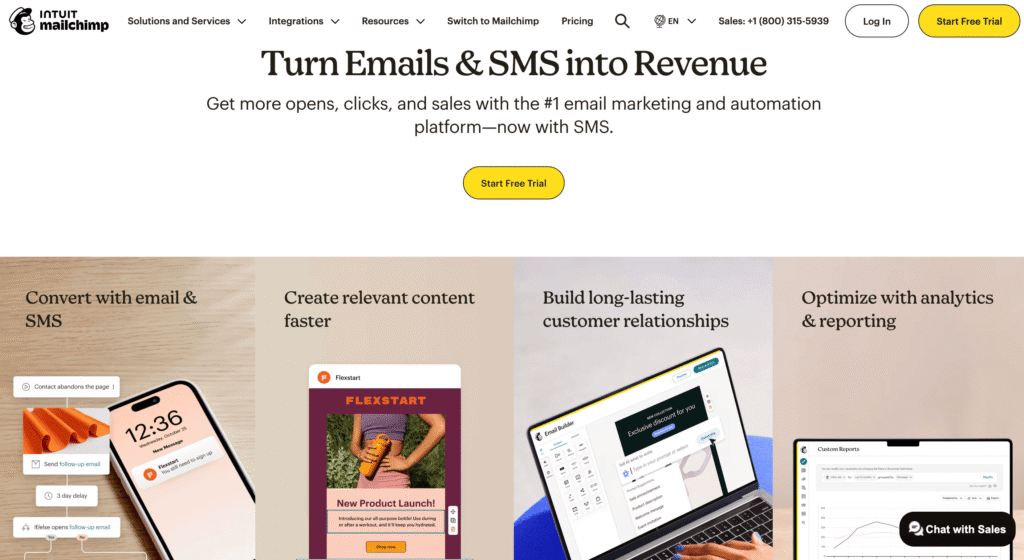 Homepage of Mailchimp