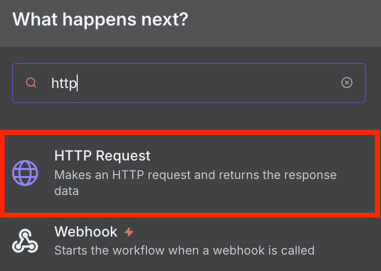 The HTTP request node on n8n