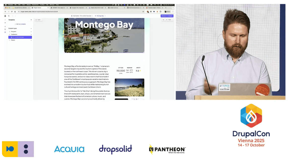 Lauri and Bálint showed the Destination content template for Drupal Canvas