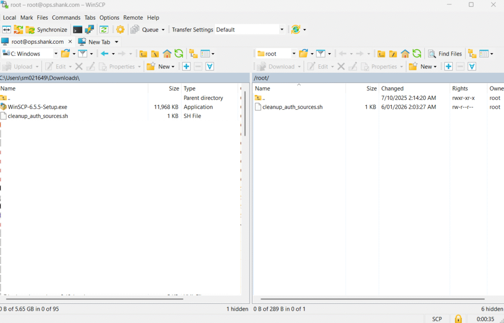 use winscp to upload cleanup script to vcf operations to fix VCF sso auth sources clean postgres database