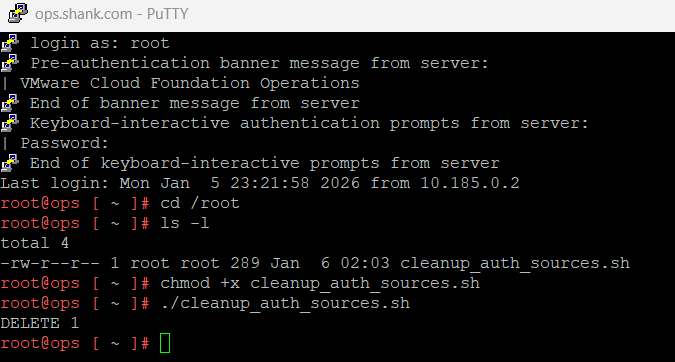 execute clean up script to remove postgres database entry for old VCF sso vidbresourceId and fix VCF sso issue
"Sorry. we encountered an error. Error message: Failed to delete IDP for xxxx . Changes will be rolled back" and "Unable to reset SSO. Please resolve the issues and try again."