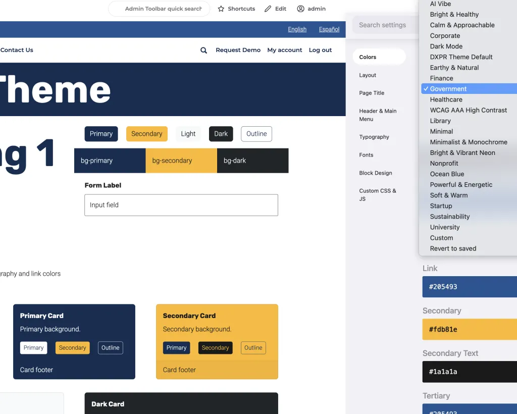 DXPR Theme Color Palettes