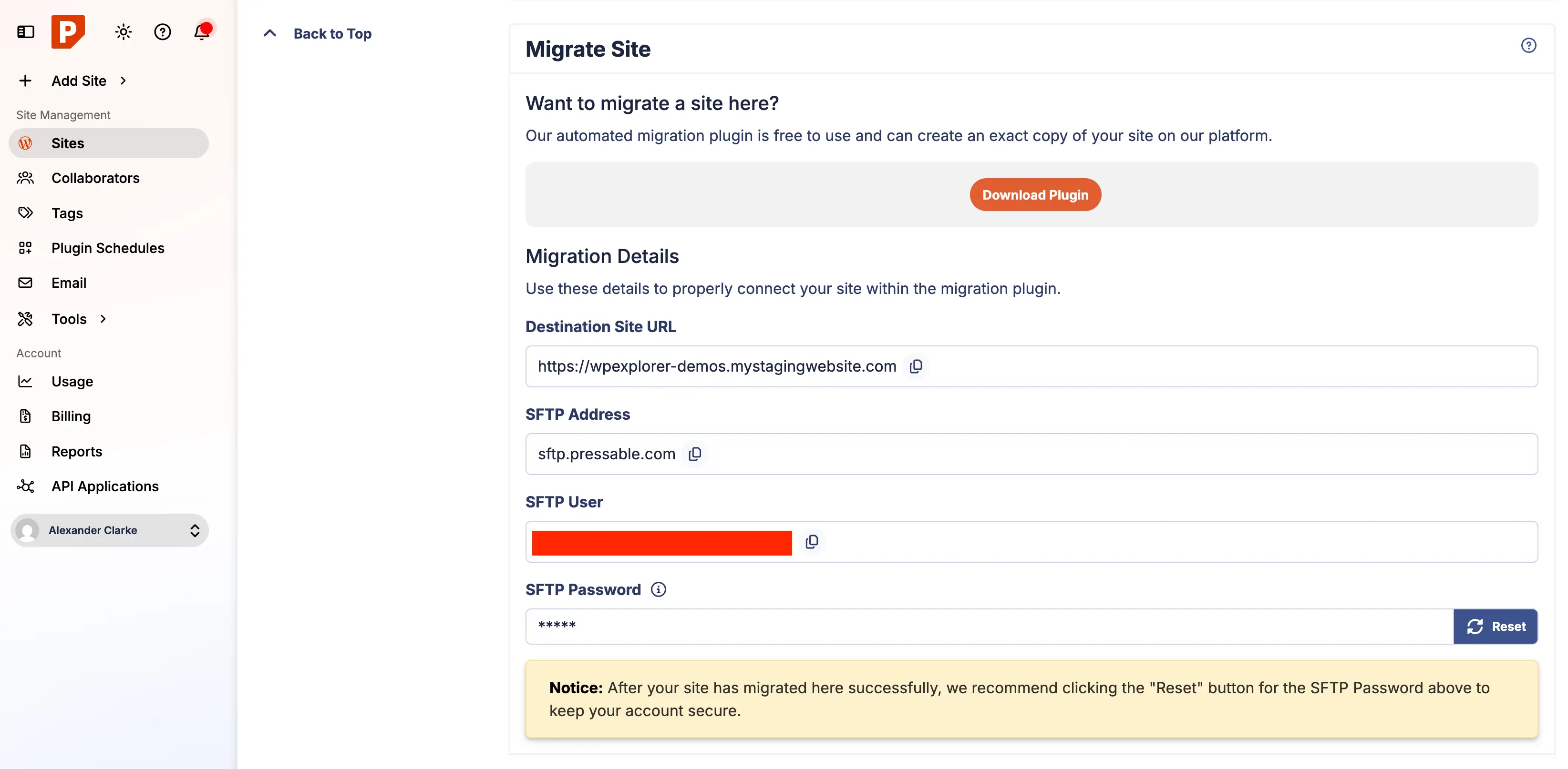 Pressable migrate site settings