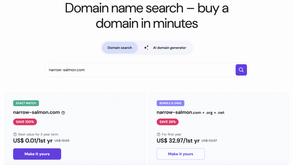 Hostinger Domain Checker search result