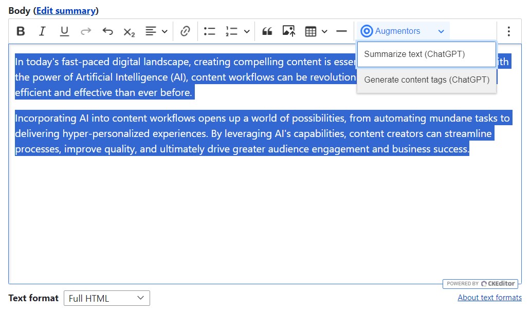 Content tag generation by ChatGPT via the Augmentor AI module
