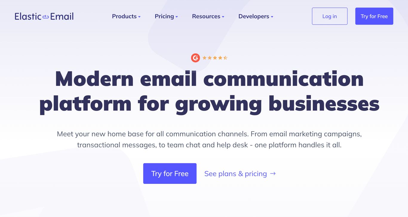 Homepage of Elastic Email