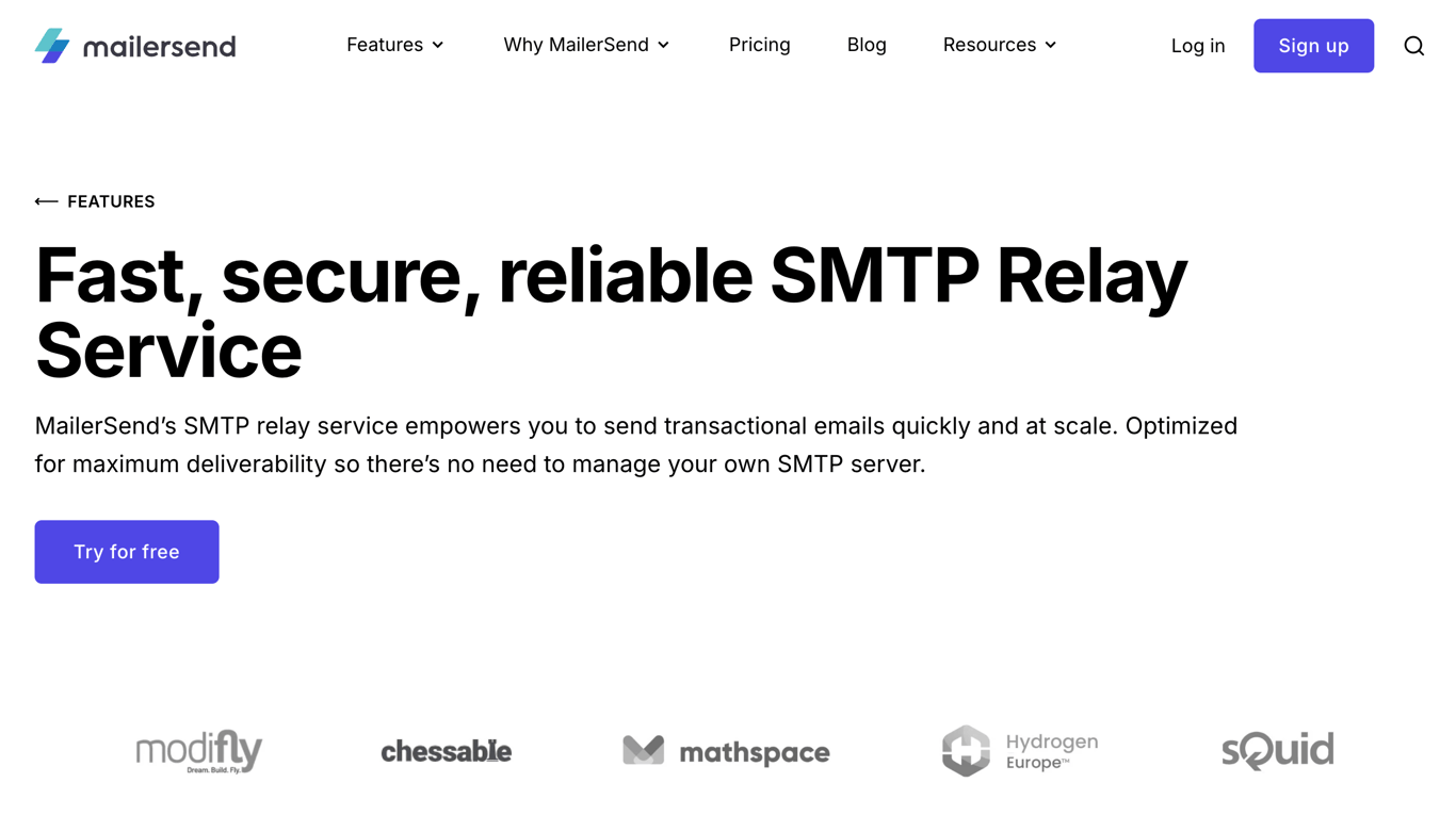 Homepage of MailerSend