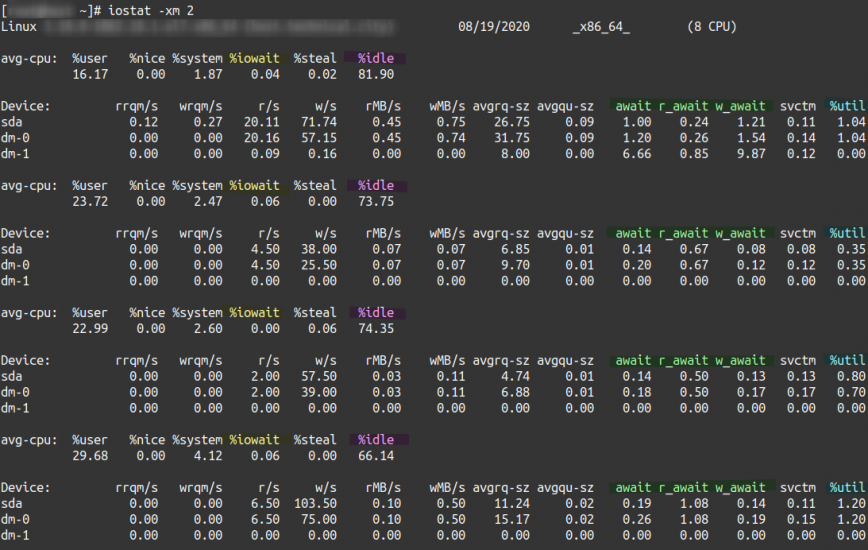 iostat -xm 2 (check for iowait) iostat -xm 2 (check for iowait)