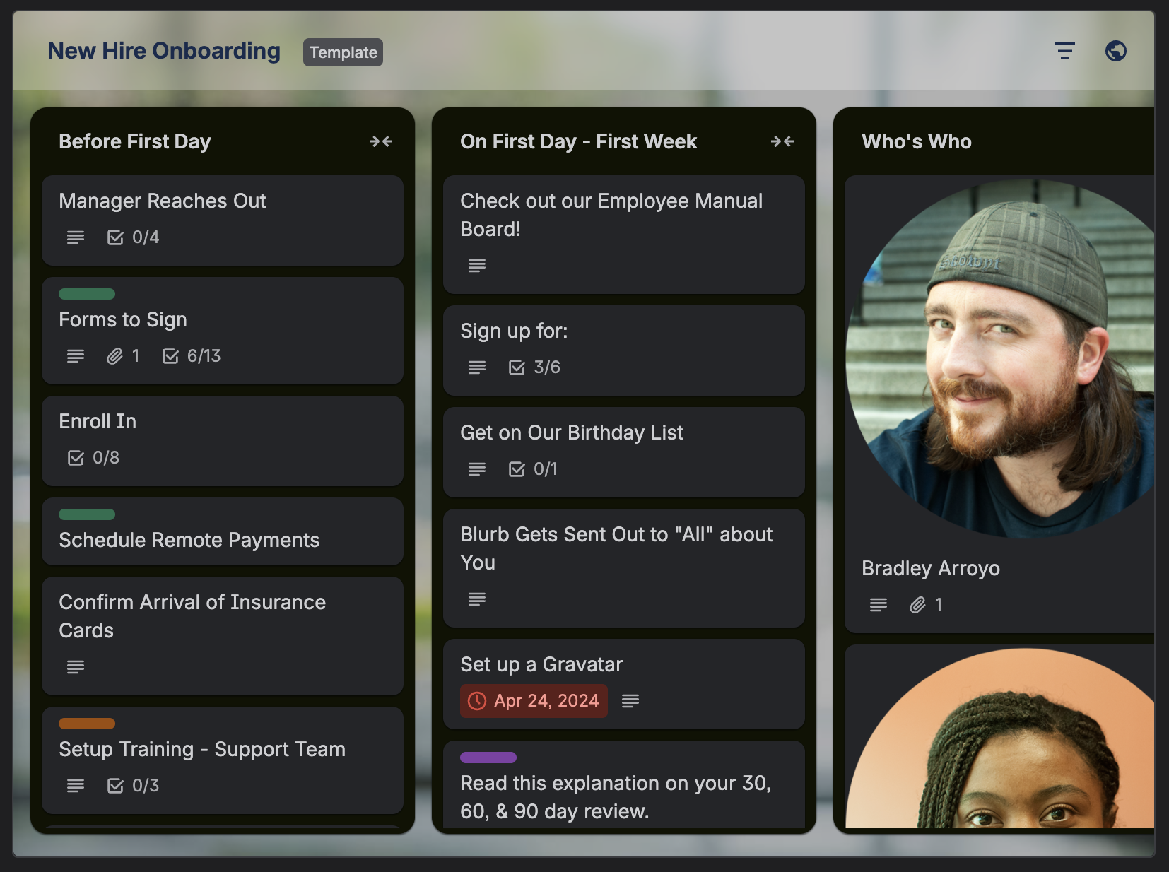 trello new hire onboarding template screenshot