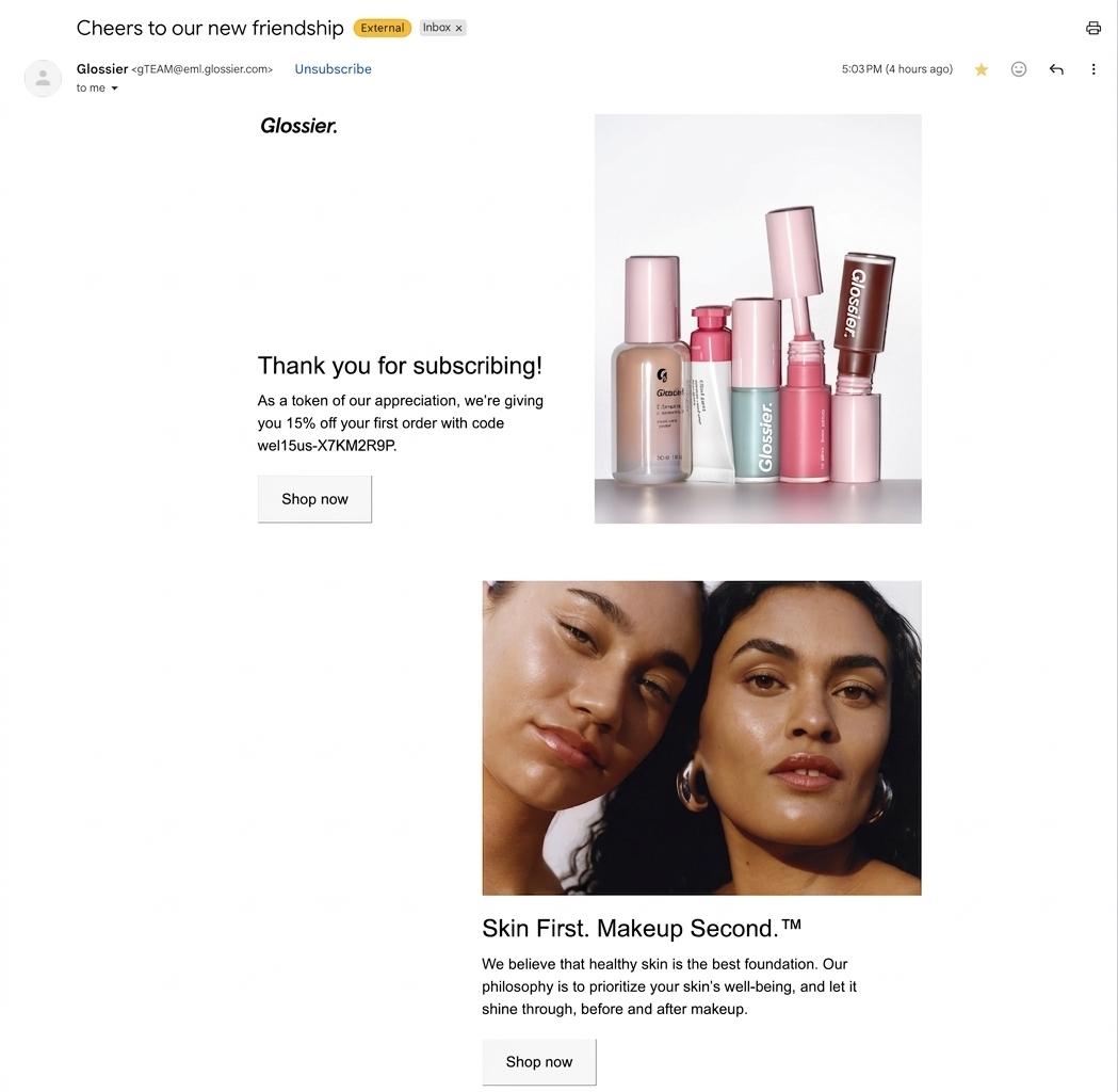 Glossier welcome newsletter