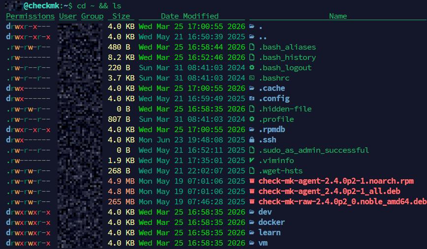 Terminal output of the ll bash alias showing files and directories sorted with directories first