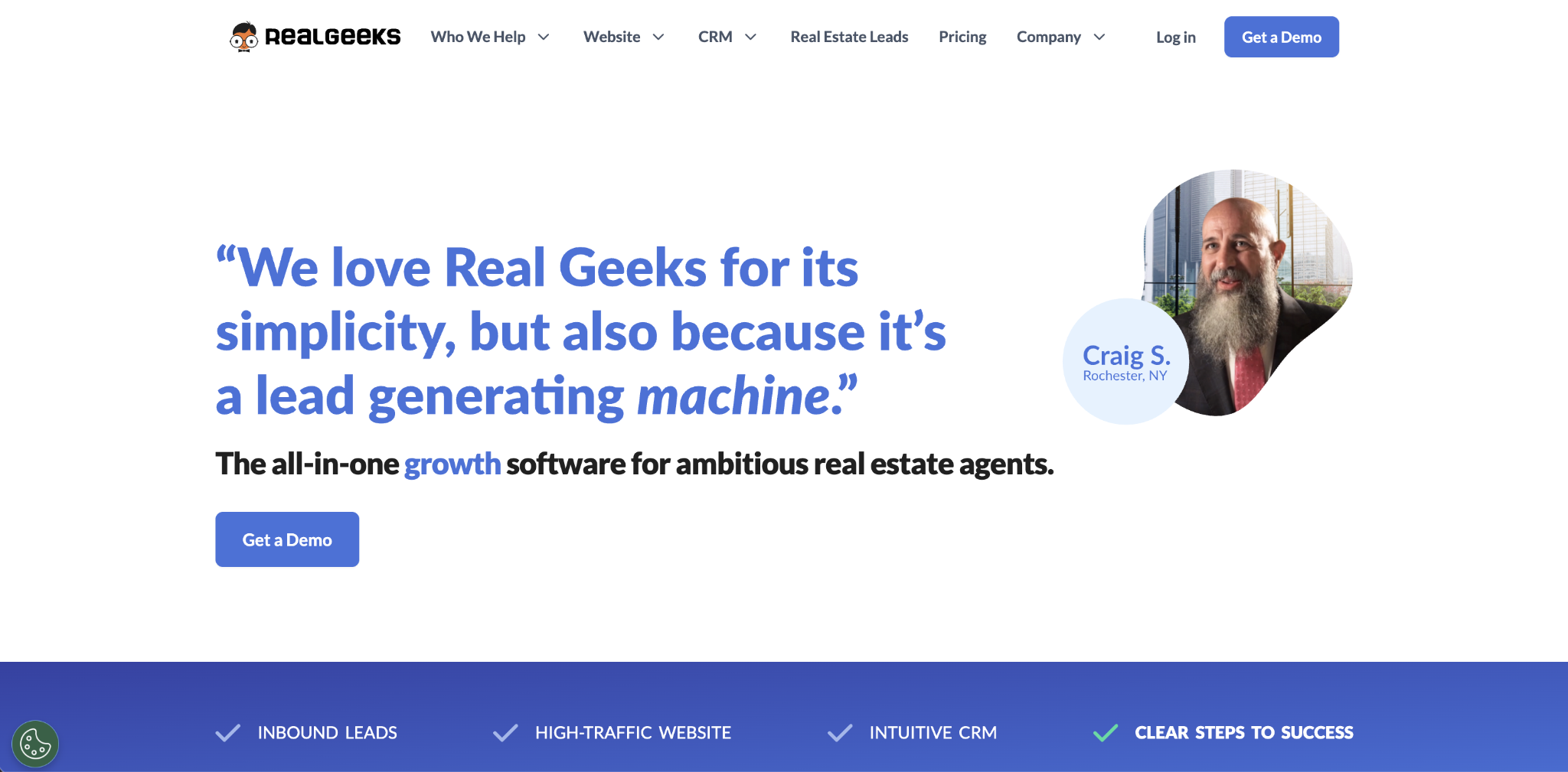 Real Geeks real estate CRM landing page