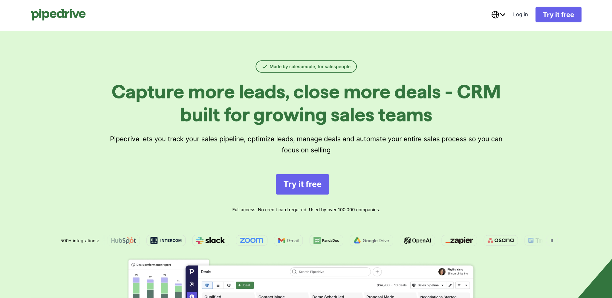 Pipedrive CRM landing page