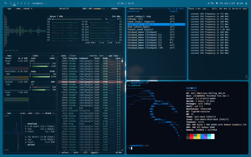 Kali Linux running the i3 tiling window manager