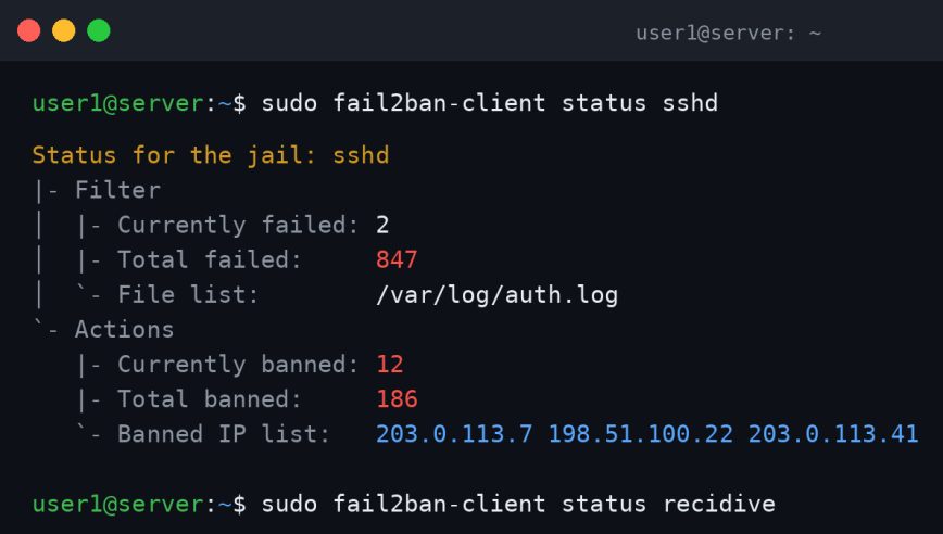 Fail2ban Linux server brute-force protection guide